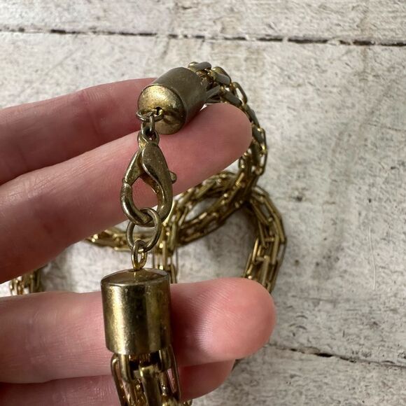 Vintage Antique Look Gold Tone Chunky Accordion Link Chain Necklace - Picture 8 of 8